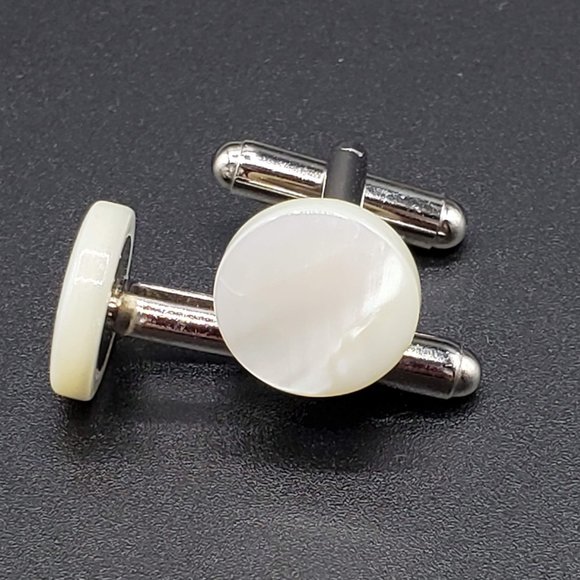 Sterling Silver Black Mother of Pearl and Crystal Banded Cufflinks